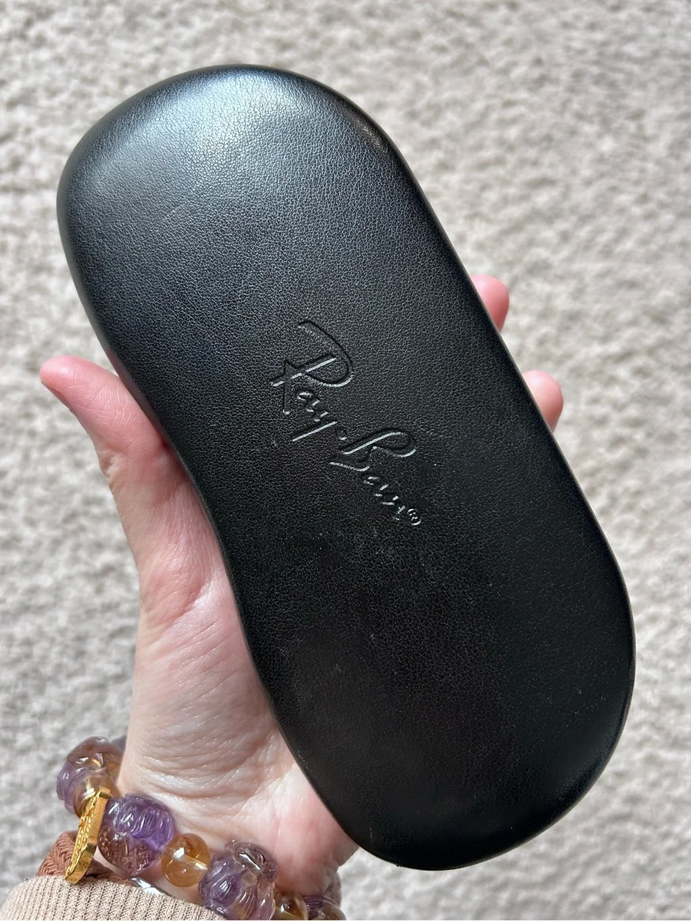 Ray-Ban Faux Leather Embossed Logo Hard Shell Clamshell Glass Case Black OS